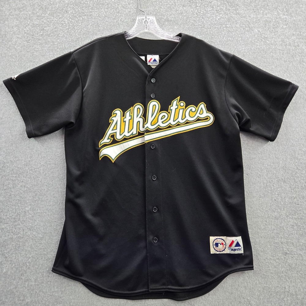 VINTAGE Oakland Athletics Men Jersey L Black Logo Majestic Travis Buck 6 Y2K USA
